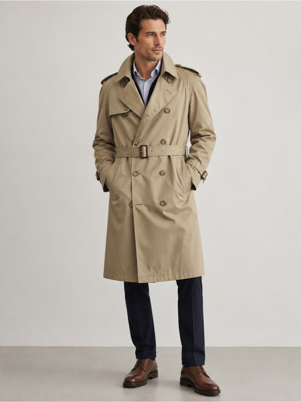 Ralph Lauren Mens 38S Khaki Double Breasted Trench Coat Belted Missing
Liner